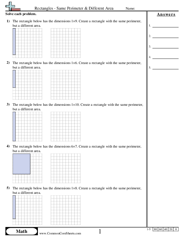3.md.8 Worksheets - Rectangles - Same Perimeter & Different Area worksheet